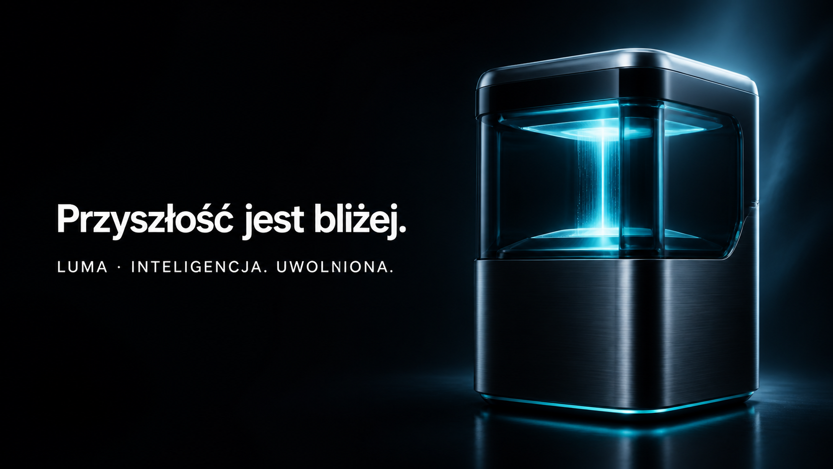 LUMA — futurystyczny rdzeń inteligencji w czarnym szkle i tytanie